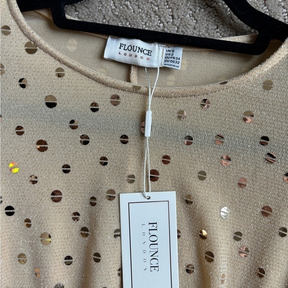 Flounce London Sequin Mini Dress Gold/Nude Women's Size 2 - Picture 6 of 12
